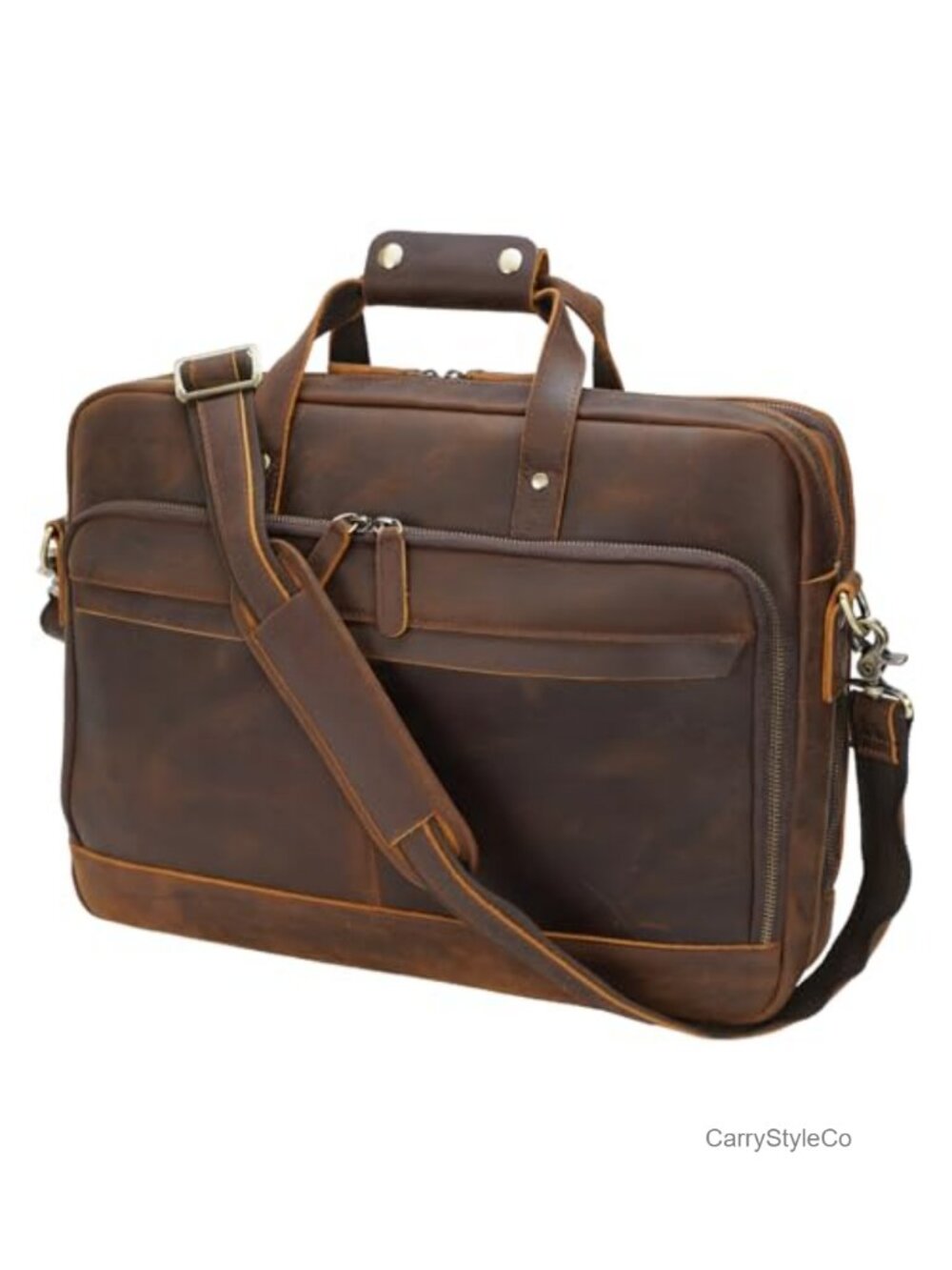 Vintage Full Grain Crazy Horse Leather Briefcase 17" Laptop Business Mens Travel